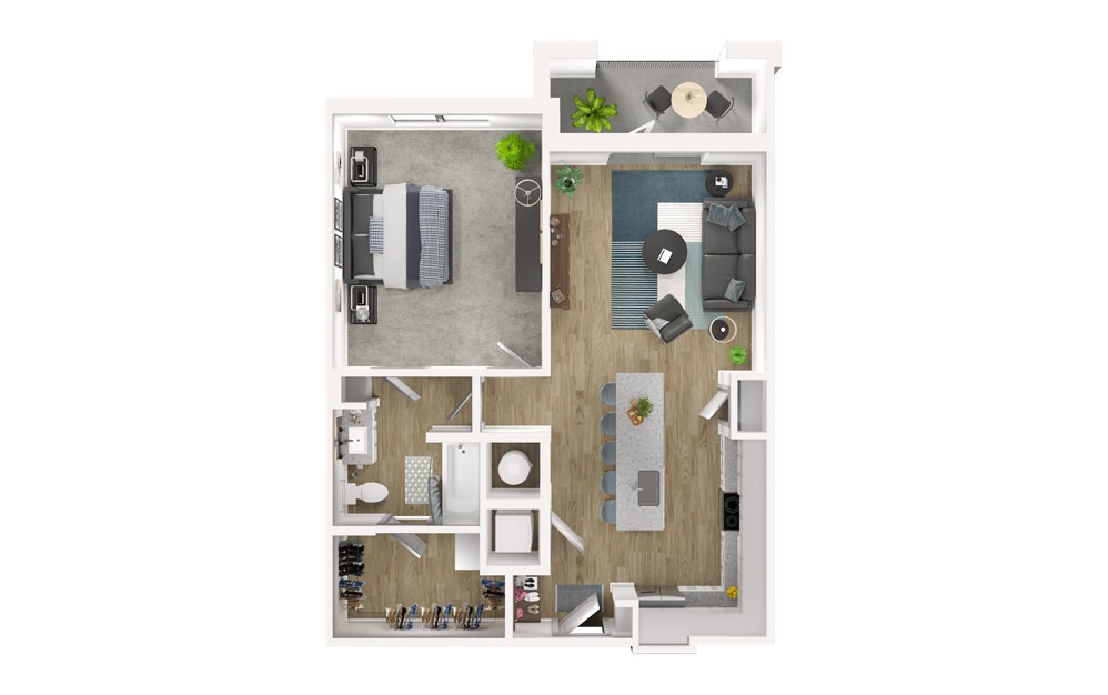 A2 - 1 bedroom floorplan layout with 1 bath and 836 square feet.