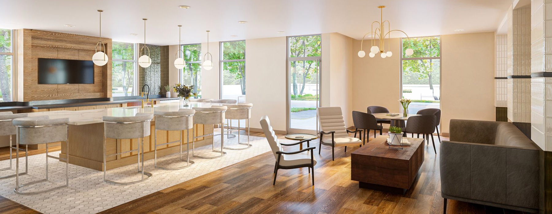 Large well lit lounge area with plenty of seating 