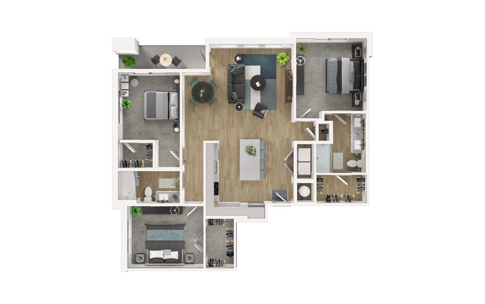 C1 - 3 bedroom floorplan layout with 2 baths and 1455 square feet.